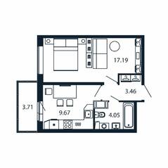 ЖК «Полис ЛАВрики», планировка 1-комнатной квартиры, 34.20 м²