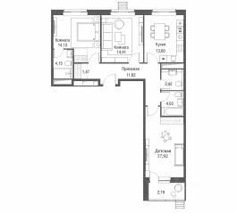 ЖК «Одинбург», планировка 3-комнатной квартиры, 86.94 м²