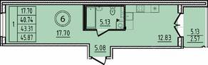 МЖК «Образцовый квартал 14», планировка 1-комнатной квартиры, 40.74 м²