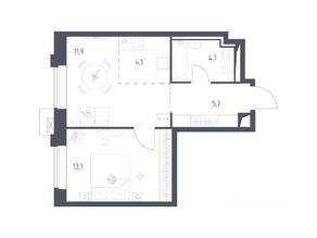 Апарт-комплекс «Верейская 41», планировка 1-комнатной квартиры, 38.76 м²