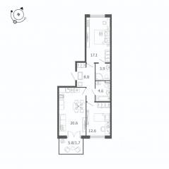 МЖК «Пулковский дом», планировка 2-комнатной квартиры, 69.30 м²