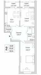 ЖК «Riga Hills», планировка 2-комнатной квартиры, 90.04 м²