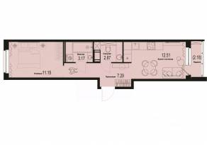 ЖК «ID Murino III», планировка 1-комнатной квартиры, 38.08 м²
