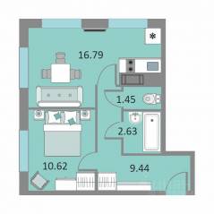 Апарт-комплекс «Начало», планировка 1-комнатной квартиры, 40.50 м²