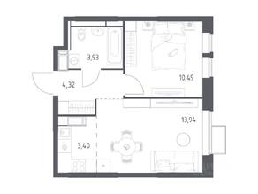 ЖК «Большое Путилково», планировка 1-комнатной квартиры, 36.08 м²