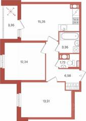 ЖК «Патио», планировка 2-комнатной квартиры, 55.47 м²