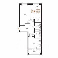 ЖК «Новое Летово», планировка 2-комнатной квартиры, 69.00 м²