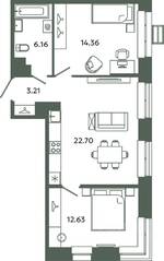 ЖК «Загляденье», планировка 2-комнатной квартиры, 59.06 м²