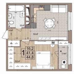 ЖК «Гранд Комфорт», планировка 1-комнатной квартиры, 44.80 м²