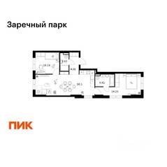 ЖК «Заречный парк», планировка 2-комнатной квартиры, 61.89 м²