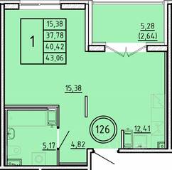 МЖК «Образцовый квартал 16», планировка 1-комнатной квартиры, 37.78 м²