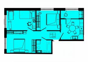 ЖК «Pixel», планировка 3-комнатной квартиры, 63.80 м²