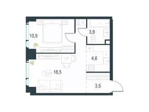 ЖК «Level Мичуринский», планировка 2-комнатной квартиры, 41.40 м²