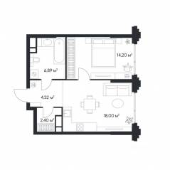 ЖК «1-й Нагатинский», планировка 1-комнатной квартиры, 45.81 м²