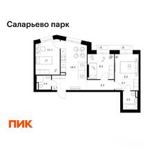 ЖК «Саларьево парк», планировка 3-комнатной квартиры, 60.60 м²