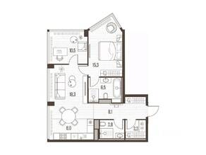 ЖК «High Life», планировка 3-комнатной квартиры, 74.00 м²