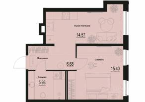 ЖК «ID Murino III», планировка 1-комнатной квартиры, 42.58 м²