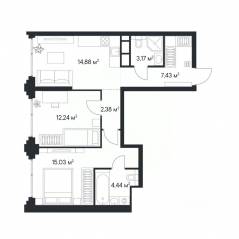 ЖК «1-й Нагатинский», планировка 2-комнатной квартиры, 59.57 м²