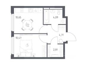 ЖК «Космический Квартал», планировка 1-комнатной квартиры, 32.73 м²
