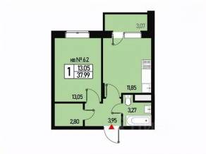 МЖК «Борисоглебское 2», планировка 1-комнатной квартиры, 34.00 м²