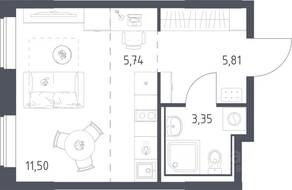 ЖК «Прибрежный Парк», планировка студии, 26.40 м²