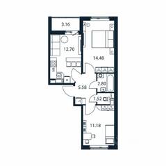 ЖК «Полис ЛАВрики», планировка 2-комнатной квартиры, 47.60 м²