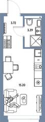 ЖК «Страна.Парковая», планировка студии, 22.21 м²