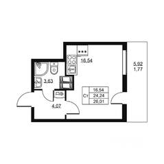 ЖК «Высота» (Бугры), планировка студии, 26.01 м²