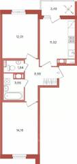 ЖК «Патио», планировка 2-комнатной квартиры, 52.30 м²