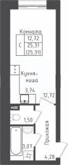 ЖК «Зеленый Оазис-Город», планировка студии, 25.31 м²