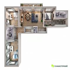 ЖК «Upoint», планировка 3-комнатной квартиры, 128.70 м²