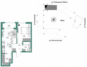 ЖК «Страна.Парковая», планировка 2-комнатной квартиры, 41.27 м²