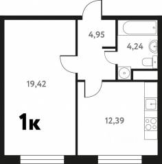 ЖК «Южное Пушкино», планировка 1-комнатной квартиры, 41.10 м²