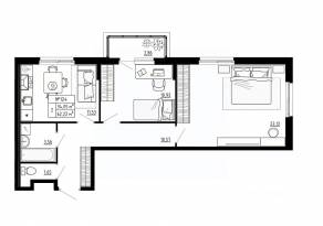 МЖК «Аннино Сити», планировка 2-комнатной квартиры, 62.22 м²