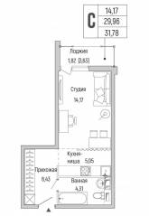 ЖК «Riga Hills», планировка студии, 31.78 м²