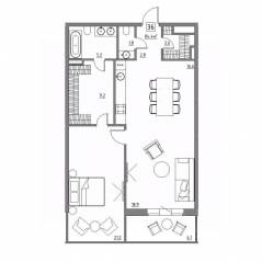 Апарт-комплекс «Residence 15», планировка 2-комнатной квартиры, 84.40 м²