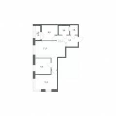 ЖК «NEWПИТЕР», планировка 3-комнатной квартиры, 67.25 м²