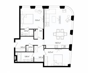 Апарт-комплекс «Vernissage», планировка 3-комнатной квартиры, 100.61 м²