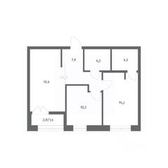 ЖК «NEWПИТЕР», планировка 2-комнатной квартиры, 58.77 м²