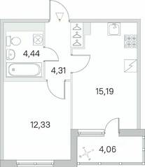 ЖК «Югтаун. Олимпийские кварталы», планировка 1-комнатной квартиры, 38.30 м²