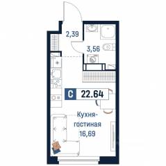 ЖК «Максималист», планировка студии, 22.64 м²