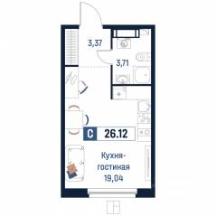 ЖК «Максималист», планировка студии, 26.12 м²