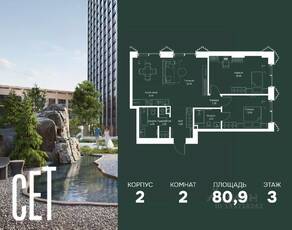 ЖК «SET», планировка 2-комнатной квартиры, 80.90 м²