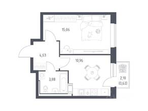 ЖК «Томилино Парк», планировка 1-комнатной квартиры, 35.20 м²