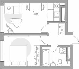 ЖК «Тринити-3», планировка 2-комнатной квартиры, 37.69 м²