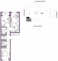 ЖК «Страна.Парковая», планировка 3-комнатной квартиры, 63.09 м²