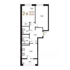 ЖК «Новое Летово», планировка 2-комнатной квартиры, 65.70 м²