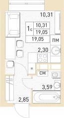 ЖК «Столичный», планировка студии, 18.80 м²
