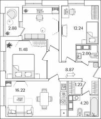 ЖК «БелАрт», планировка 3-комнатной квартиры, 67.75 м²