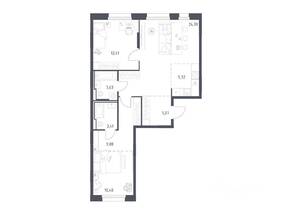 ЖК «Заречье Парк», планировка 2-комнатной квартиры, 75.10 м²